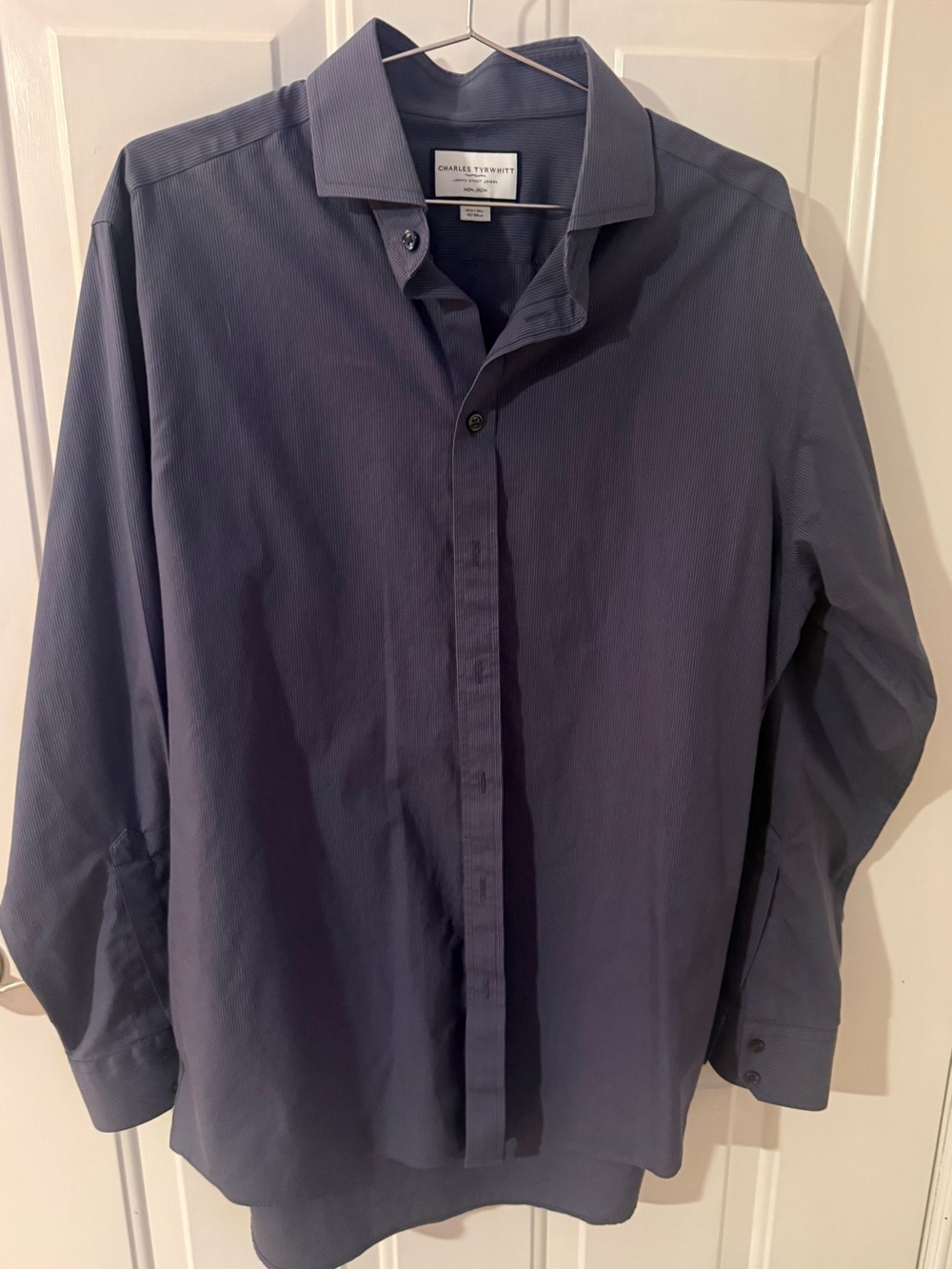 Charles Tyrwhitt Navy Blue Long-Sleeve Dress Shirt